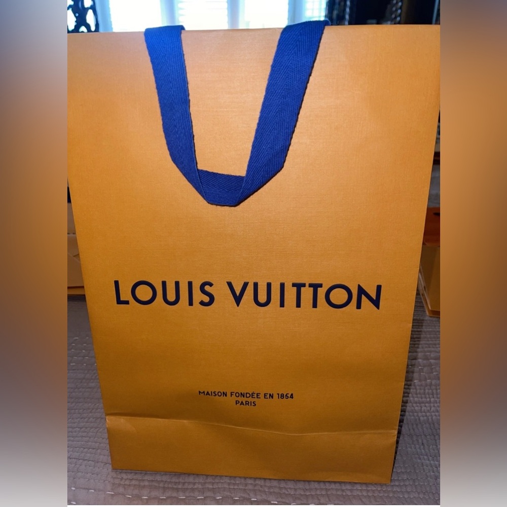 LOUIS VUITTON Empty BAG 10”W 14”H 4.25”Width Tangerine W/Blue Rope Handles Auth.